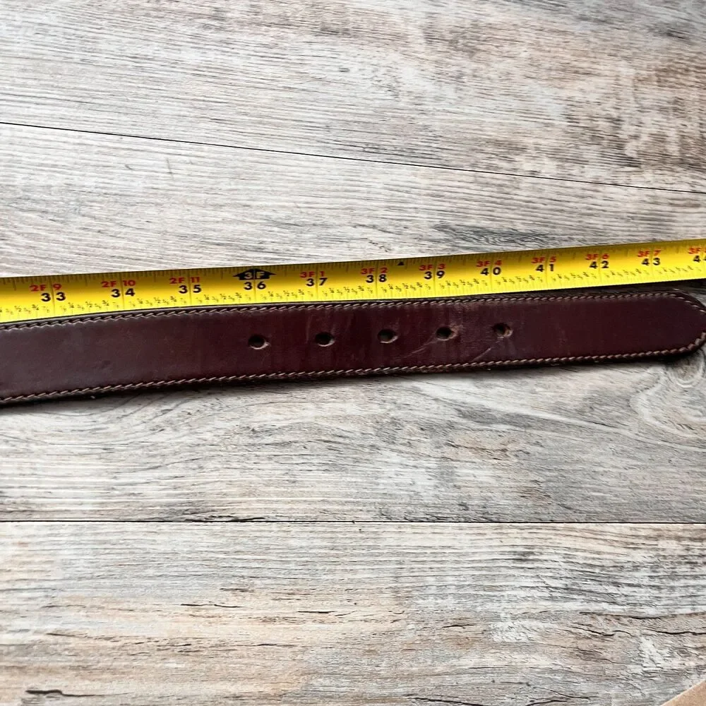 Eddie Bauer Brown Leather Belt Size 38 Brass Buckle Classic Casual Gold Stitch
